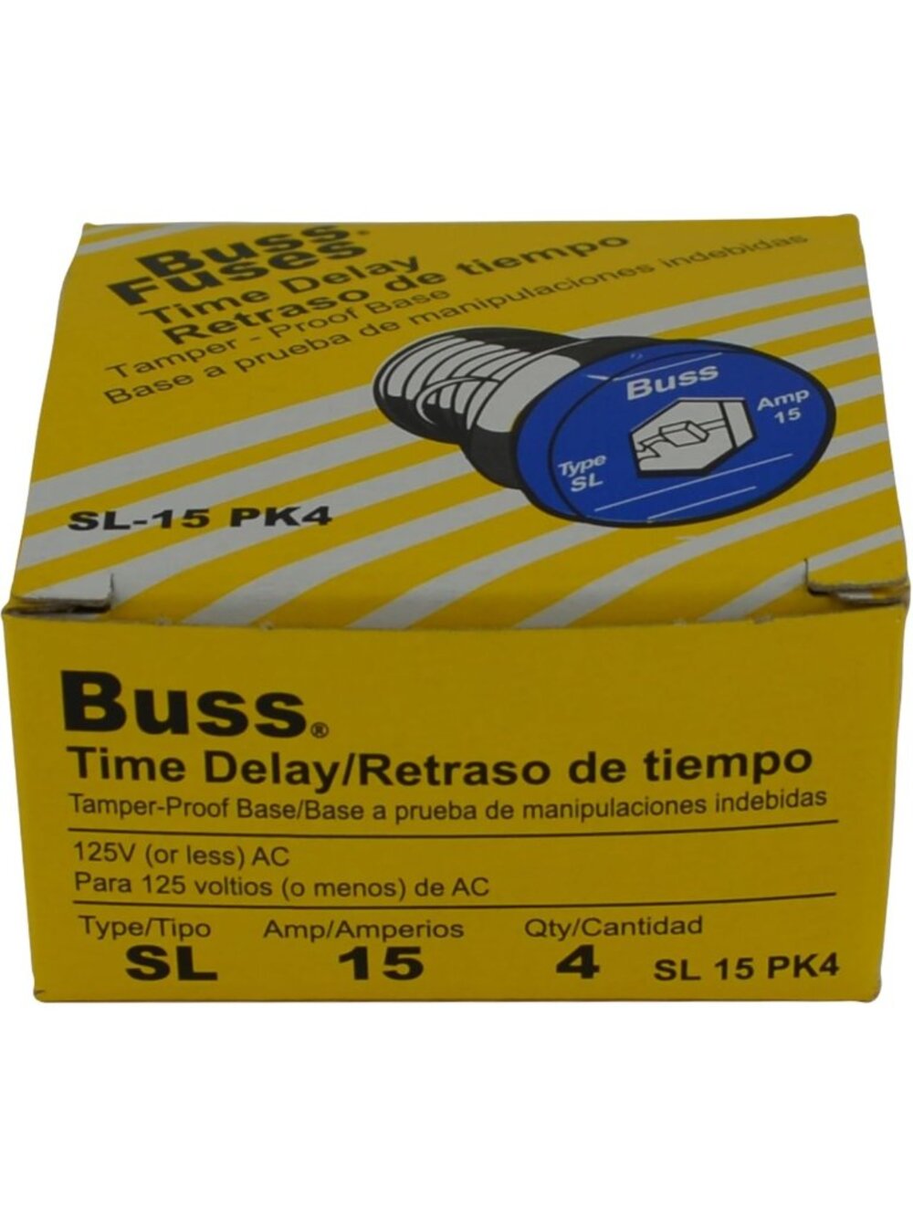 15 Amp Time Delay Plug Fuse, 125V UL Listed, 4-Pack - Reliable Circuit